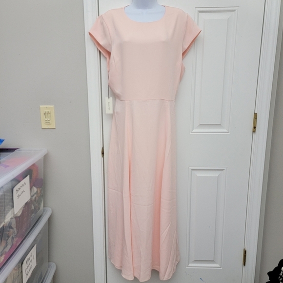 NWT Babaton Aritzia Hamptons Dress Soft Blush Pink Cutout Back Slit Flowy 12 - Picture 3 of 14